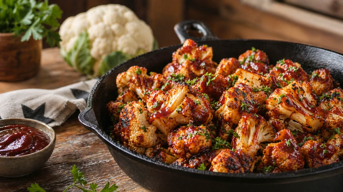 BBQ Roasted Cauliflower Delish Recipe recipe by Chef Mia, photographed in a natural light Texas kitchen