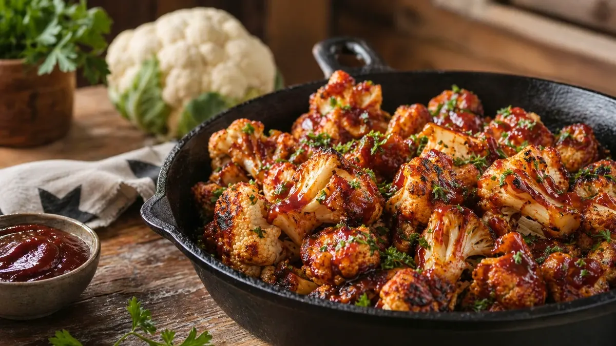 BBQ Roasted Cauliflower Delish Recipe recipe by Chef Mia, photographed in a natural light Texas kitchen