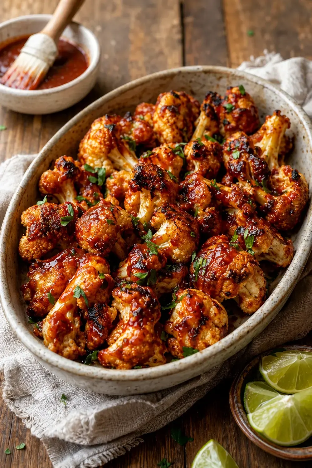 BBQ Roasted Cauliflower Delish Recipe styled vertically for saving and sharing