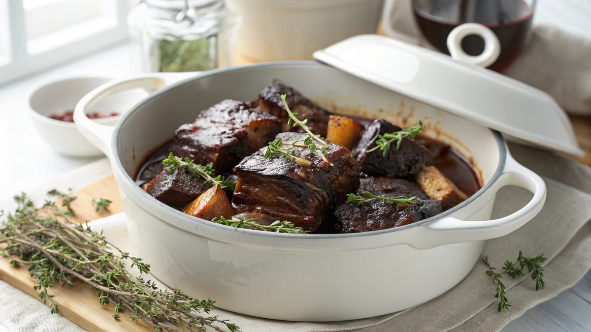 Beef Short Ribs in the Oven recipe by Chef Mia, photographed in a natural light Texas kitchen