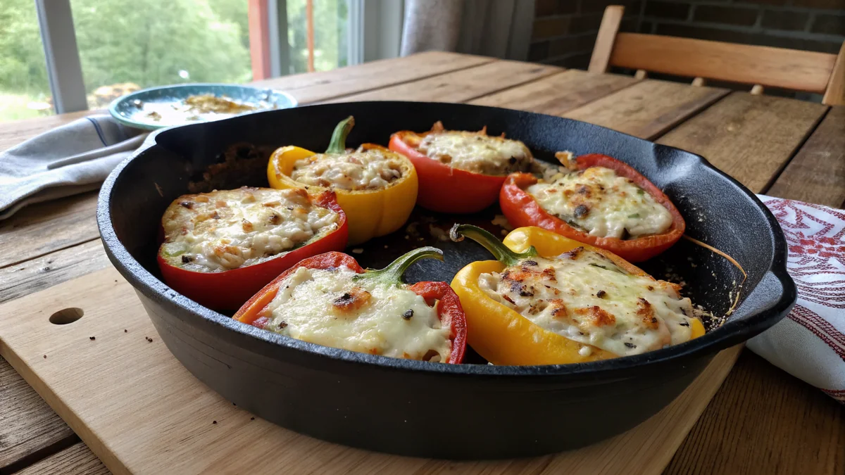 Cheese Stuffed Bell Peppers recipe by Chef Mia, photographed in a natural light Texas kitchen