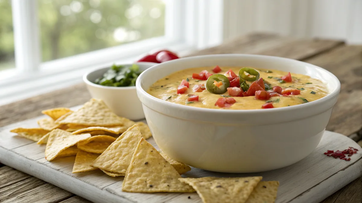 Chile Con Queso recipe by Chef Mia, photographed in a natural light Texas kitchen