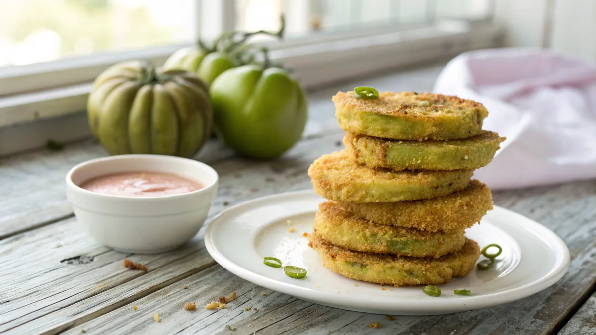Fried Green Tomatoes recipe by Chef Mia, photographed in a natural light Texas kitchen