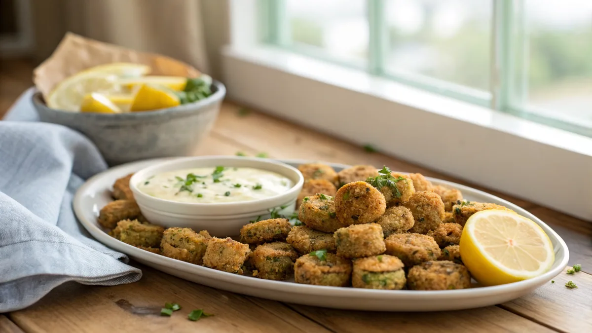 Fried Okra recipe by Chef Mia, photographed in a natural light Texas kitchen