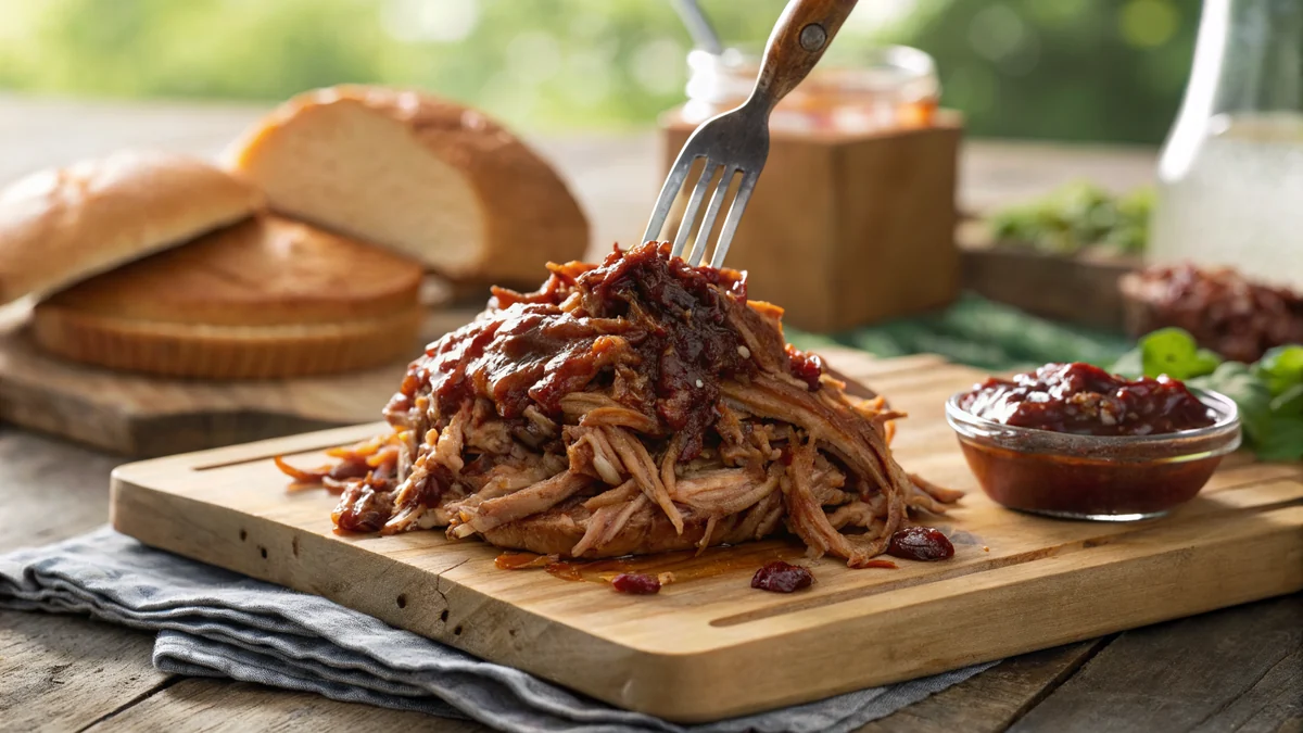 Gluten-Free BBQ Pulled Pork recipe by Chef Mia, photographed in a natural light Texas kitchen