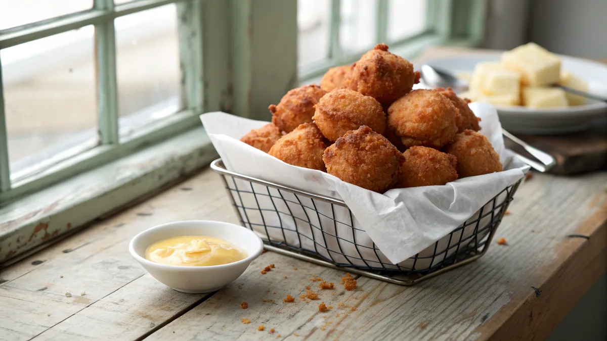 Hush Puppies recipe by Chef Mia, photographed in a natural light Texas kitchen