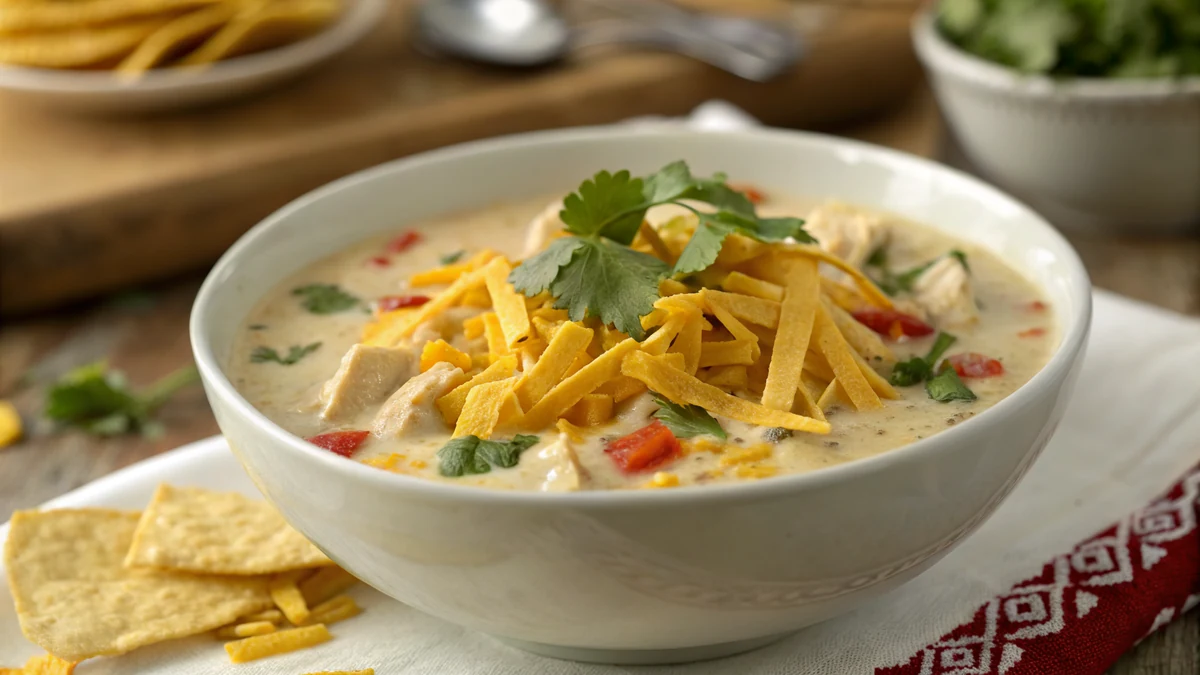 King Ranch Chicken Soup recipe by Chef Mia, photographed in a natural light Texas kitchen