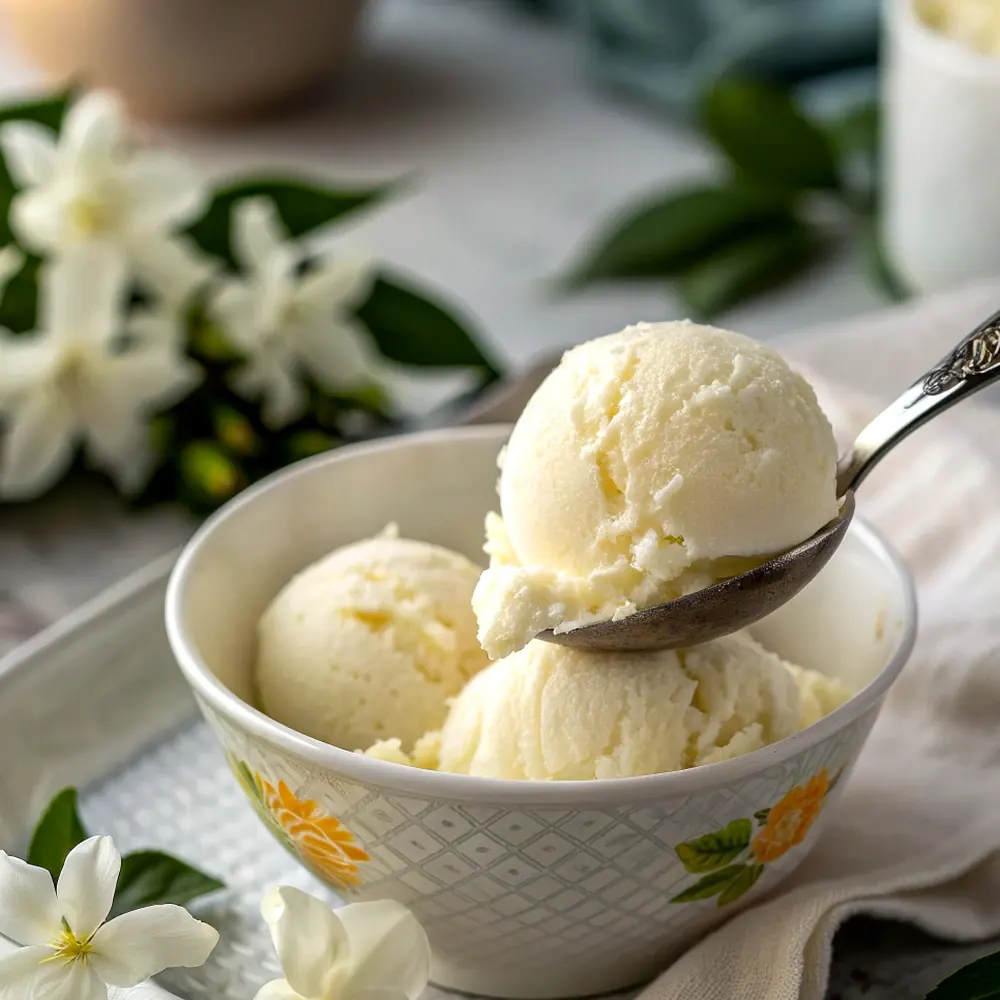 Sampaguita Ice Cream Recipe plated for a Texas family table, overhead view