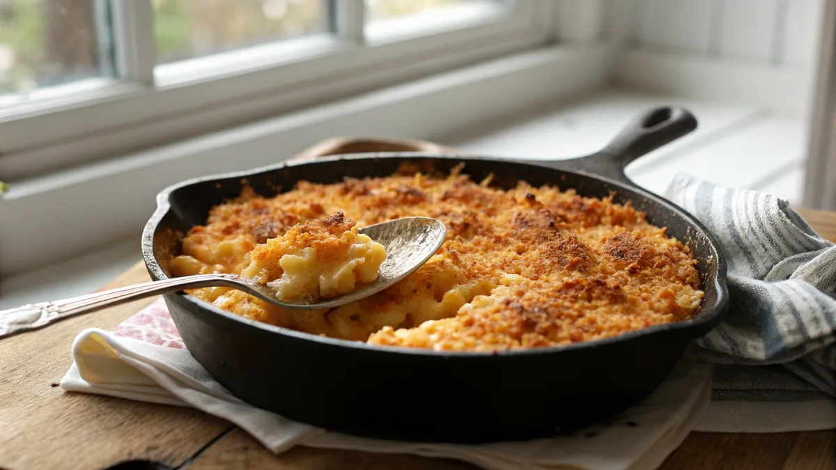 Smoked Mac and Cheese recipe by Chef Mia, photographed in a natural light Texas kitchen