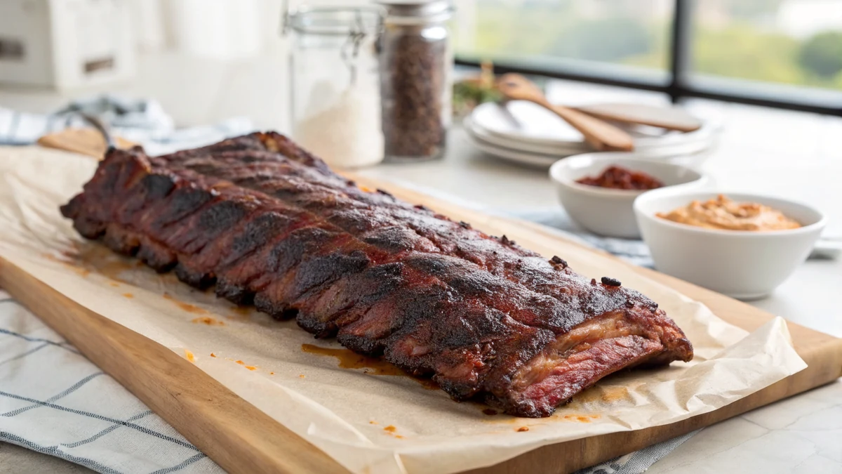 No-Wrap Smoked Ribs recipe by Chef Mia, photographed in a natural light Texas kitchen