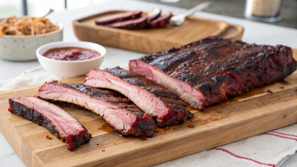Smoked St. Louis Style Ribs recipe by Chef Mia, photographed in a natural light Texas kitchen