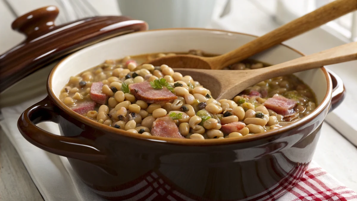 Southern Black-Eyed Peas recipe by Chef Mia, photographed in a natural light Texas kitchen