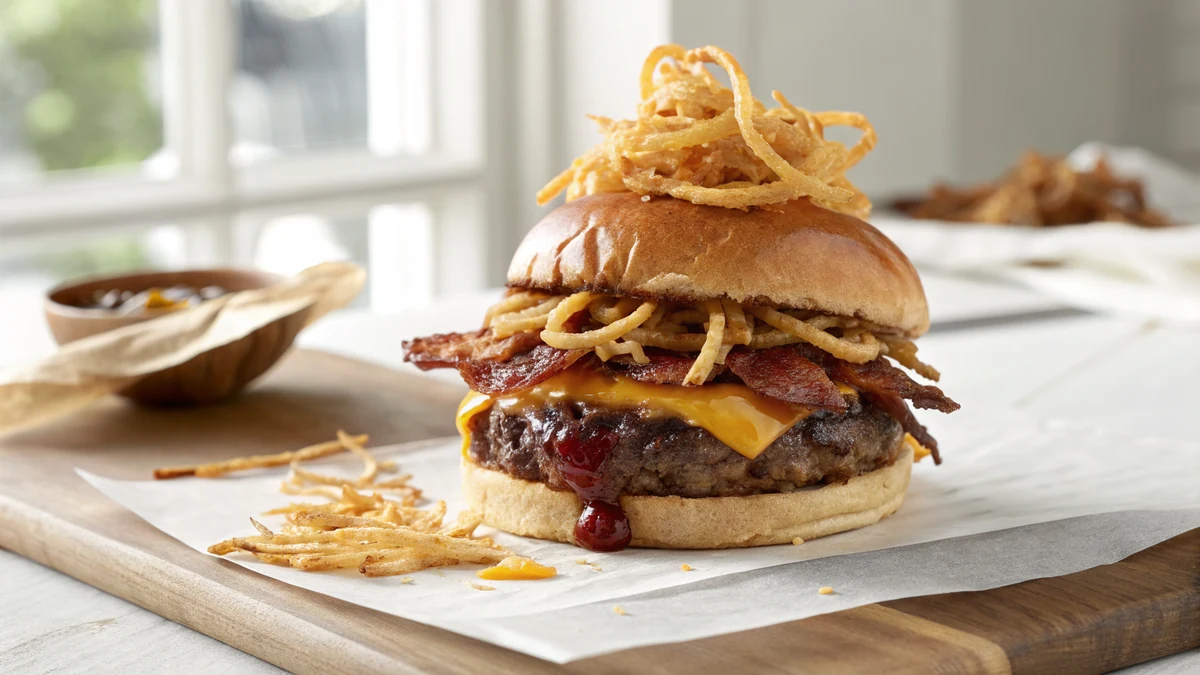 Texas Roadhouse Smokehouse Burger Copycat recipe by Chef Mia, photographed in a natural light Texas kitchen