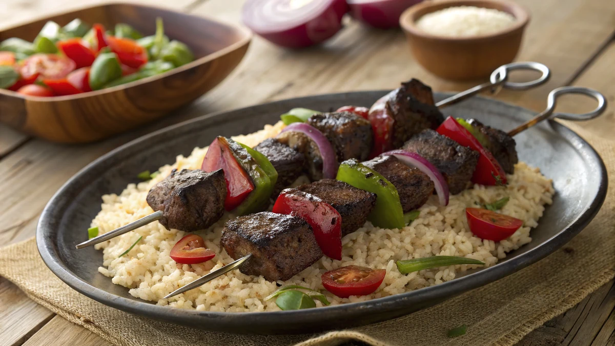 Texas Roadhouse Steak Kabob recipe by Chef Mia, photographed in a natural light Texas kitchen