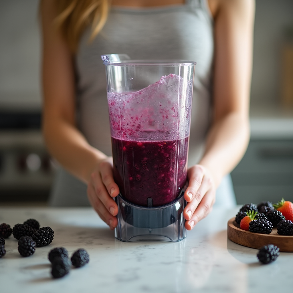 Blending fresh blackberries for homemade ice cream