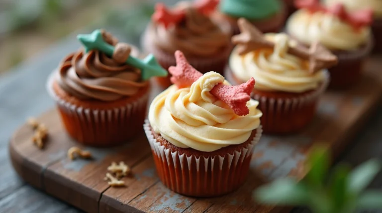 Close-up of beautifully decorated bow and arrow cupcakes