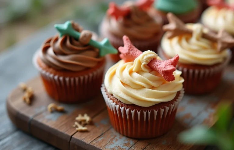 Close-up of beautifully decorated bow and arrow cupcakes