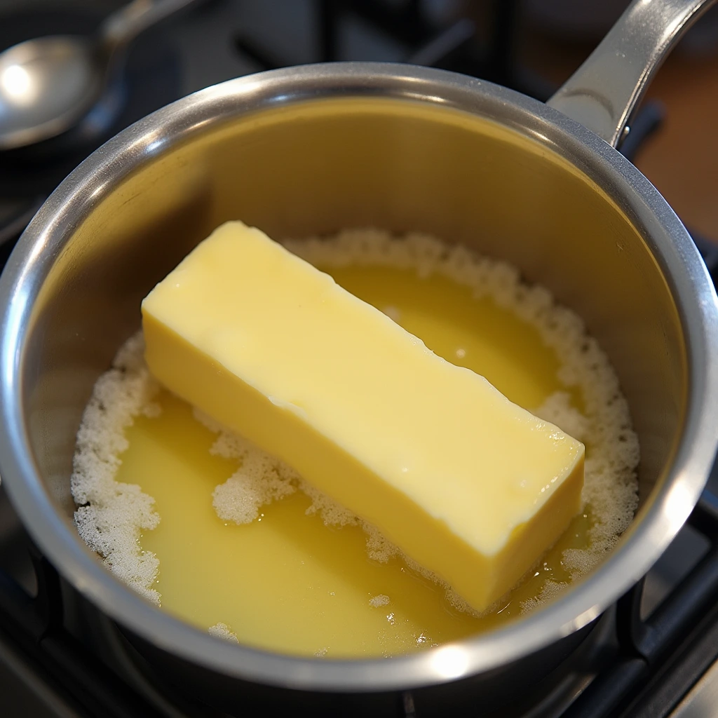 Image showing the process of browning butter for cookies in a saucepan