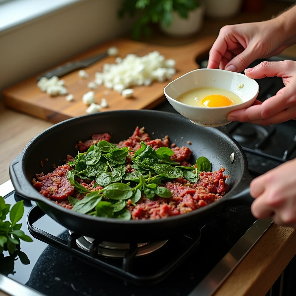 Steps to Make Potato-Free Corned Beef and Egg Scramble