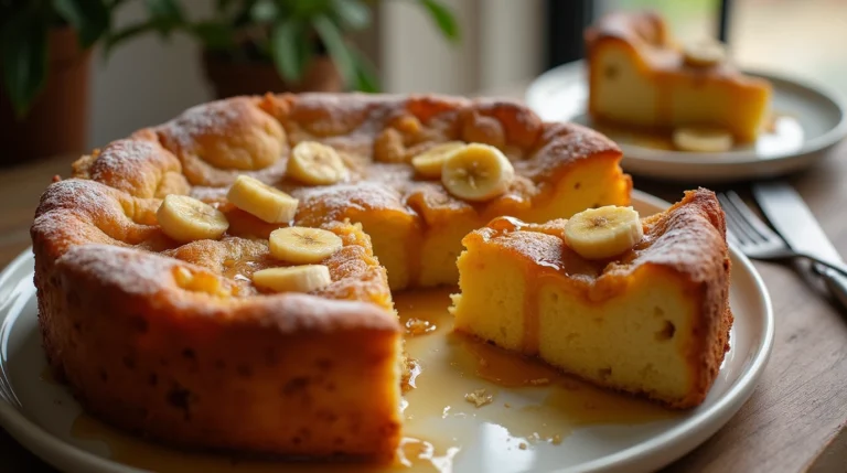 Delicious homemade Bananas Foster Bread Pudding with caramelized bananas and caramel sauce