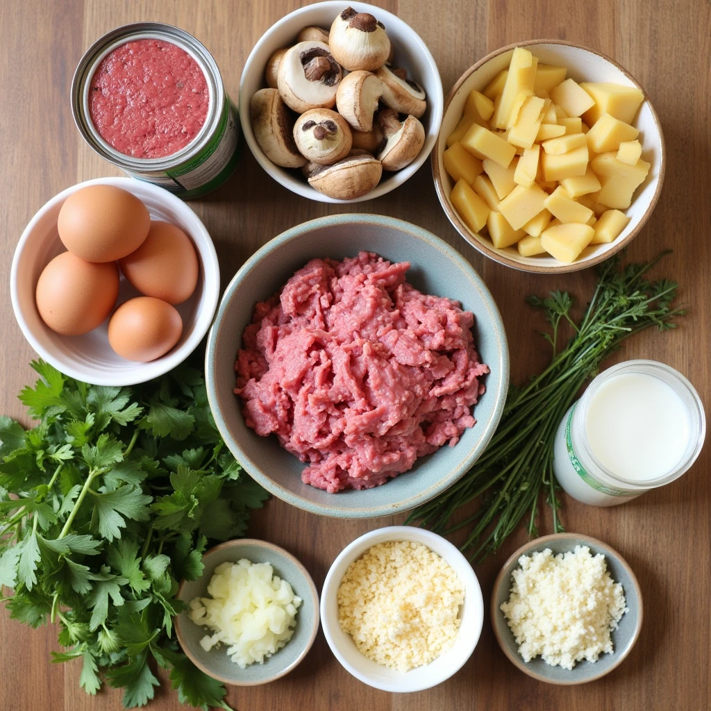 Ingredients for Corned Beef Frittata with Mushrooms and Herbs