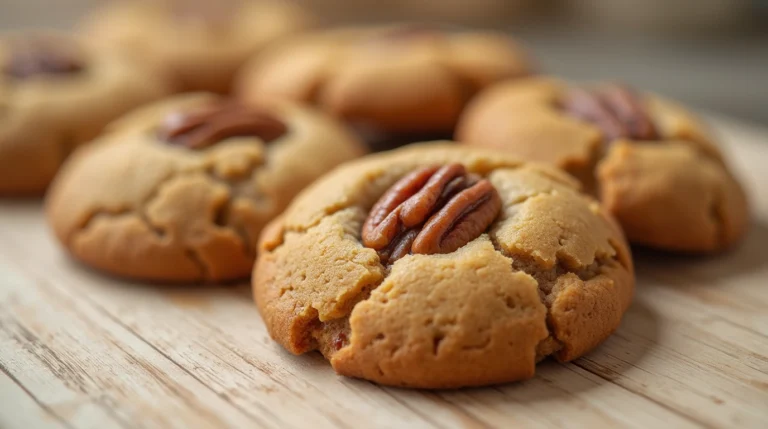 Close-up of delicious, freshly baked brown butter pecan cookies