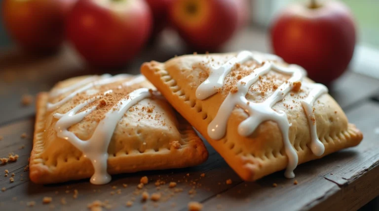 Close-up of homemade apple cinnamon pop tarts on a wooden surface