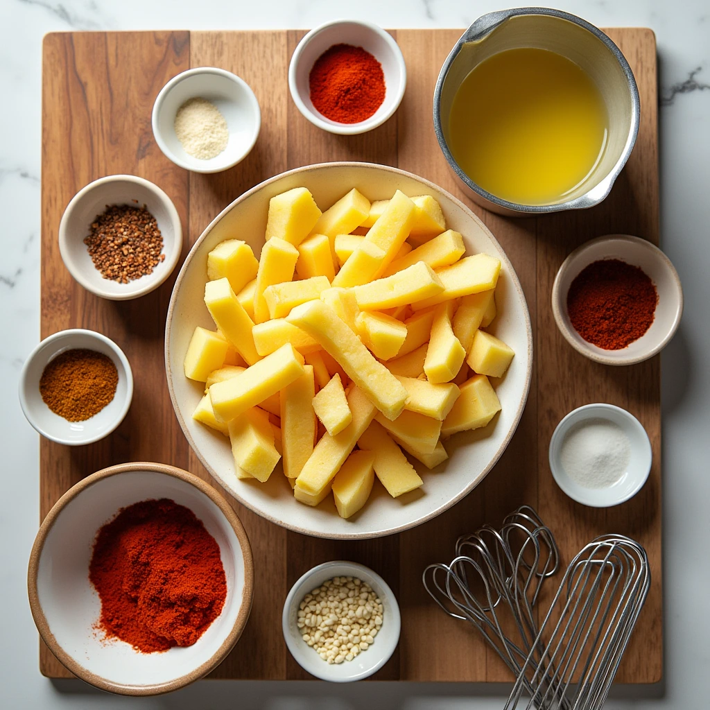 Ingredients and tools for making homemade hot fries