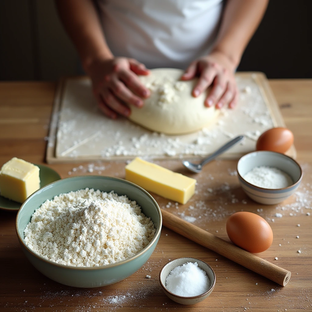 Gipfeli ingredients and preparation step view