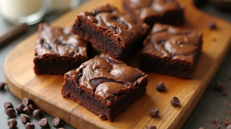 Delicious brookies with a swirl of brownie and cookie layers on a wooden cutting board