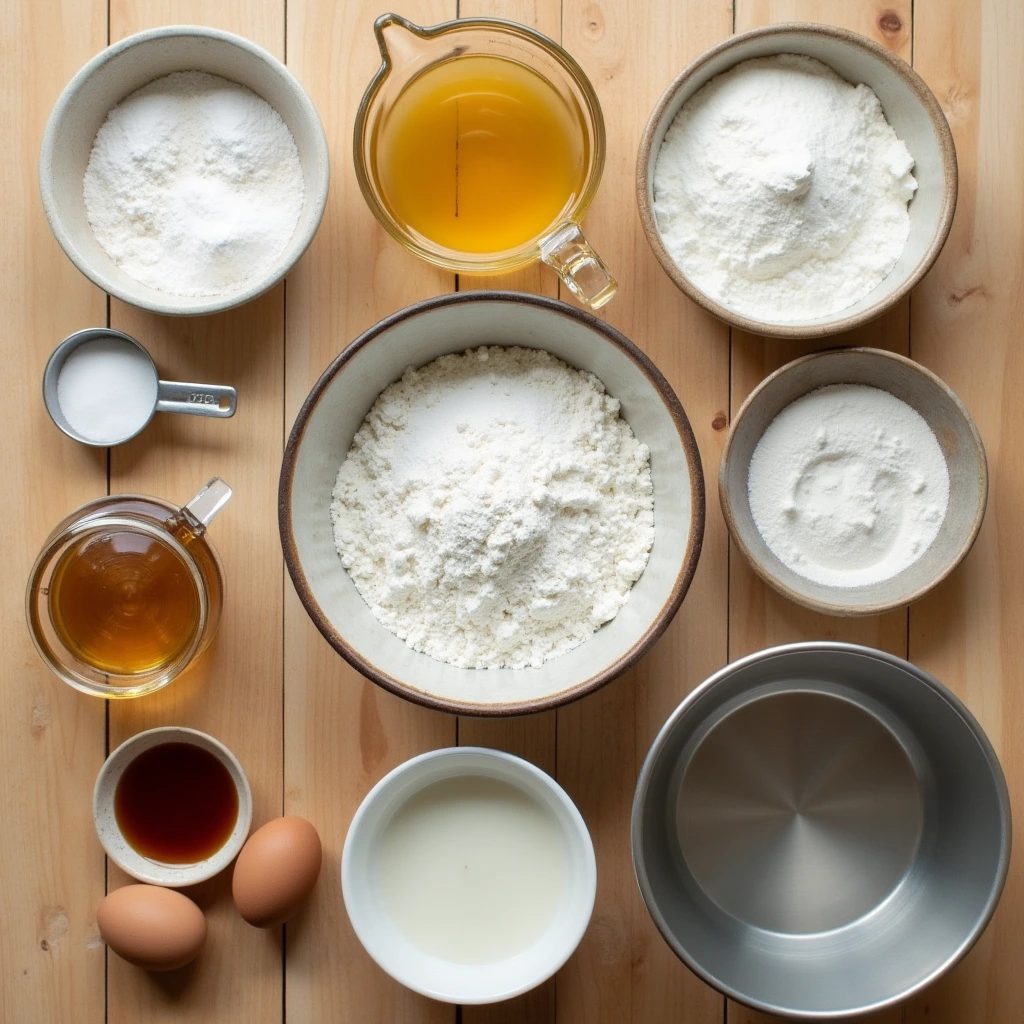 Kefir cake ingredients laid out on a table