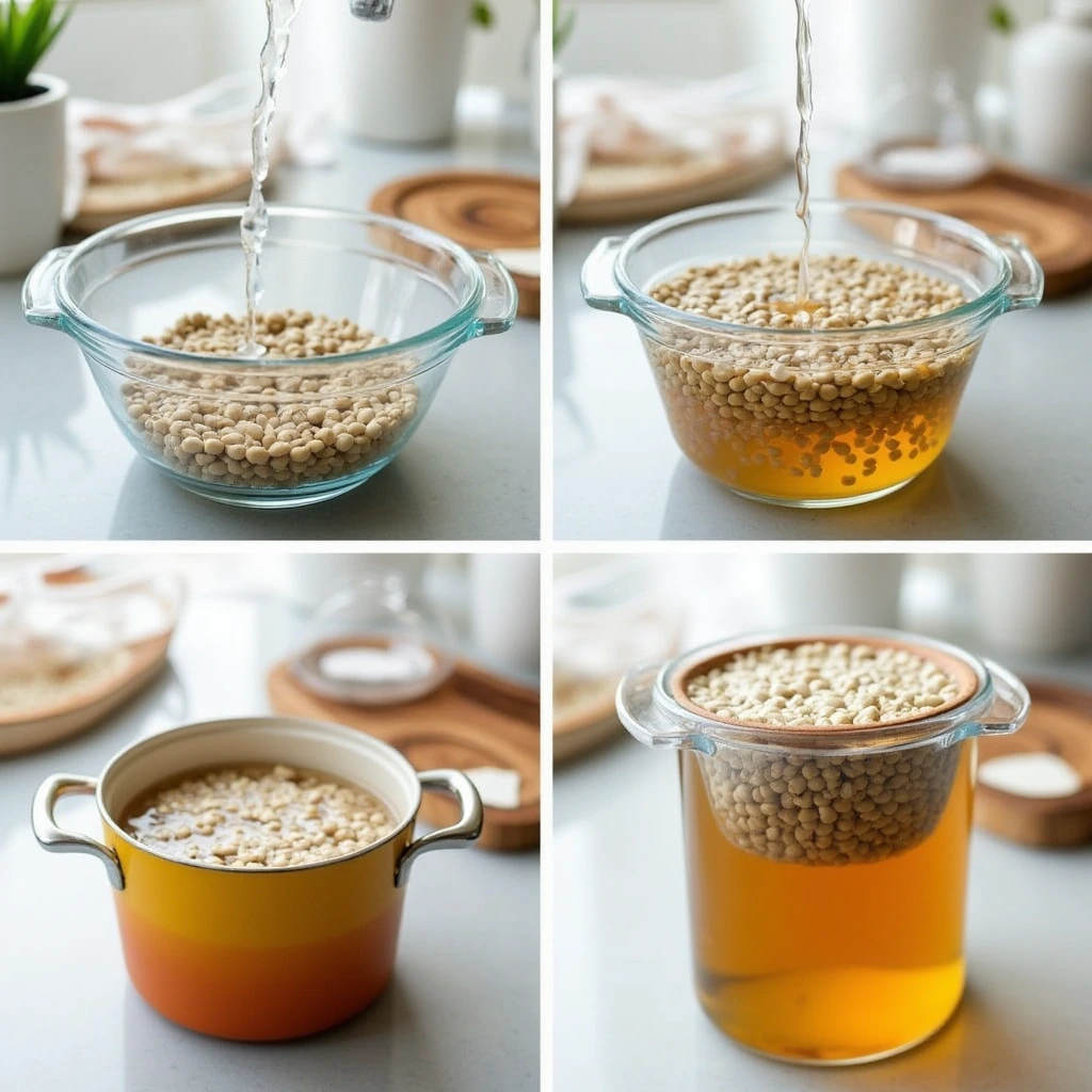 Collage showing steps to make lotus seed honey drink