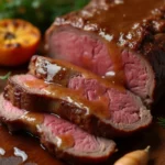 Tender, slow-roasted silverside beef with gravy and roasted vegetables