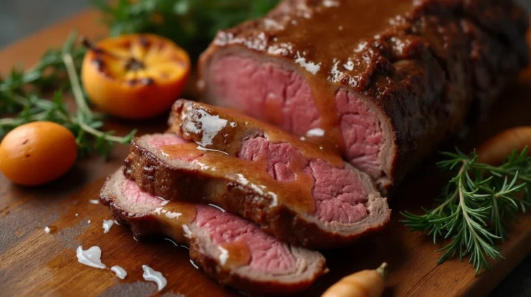 Tender, slow-roasted silverside beef with gravy and roasted vegetables