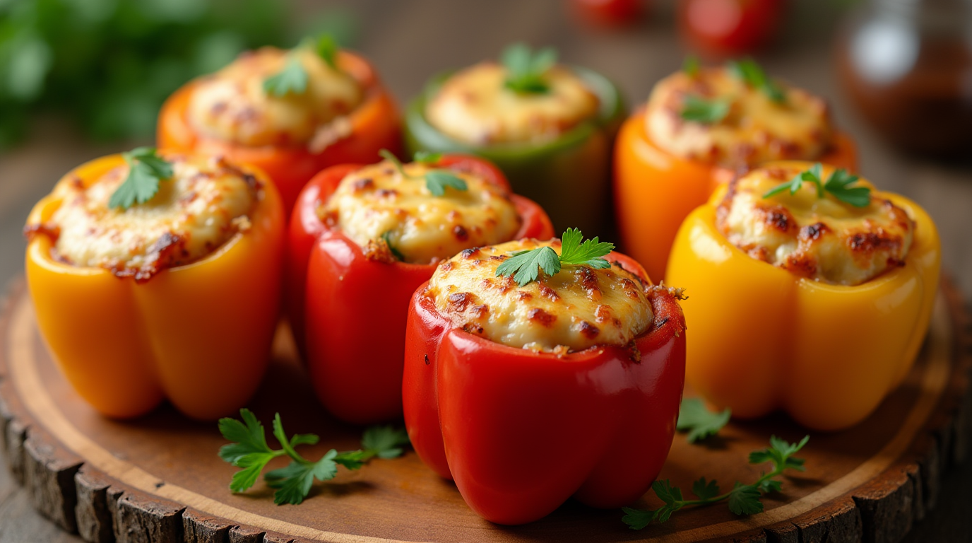 Baked stuffed bell peppers with melted cheese