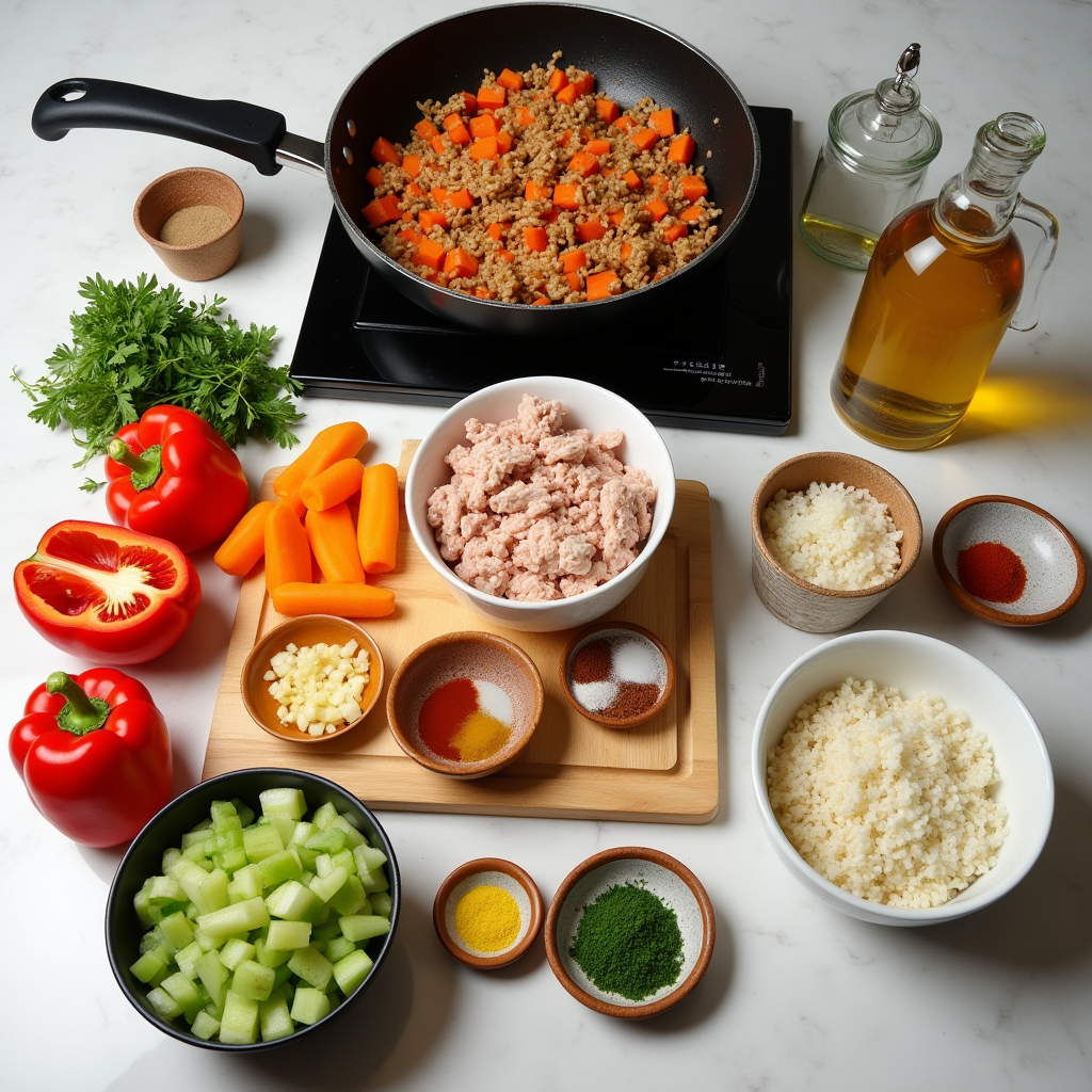 Overhead view of cooking ingredients