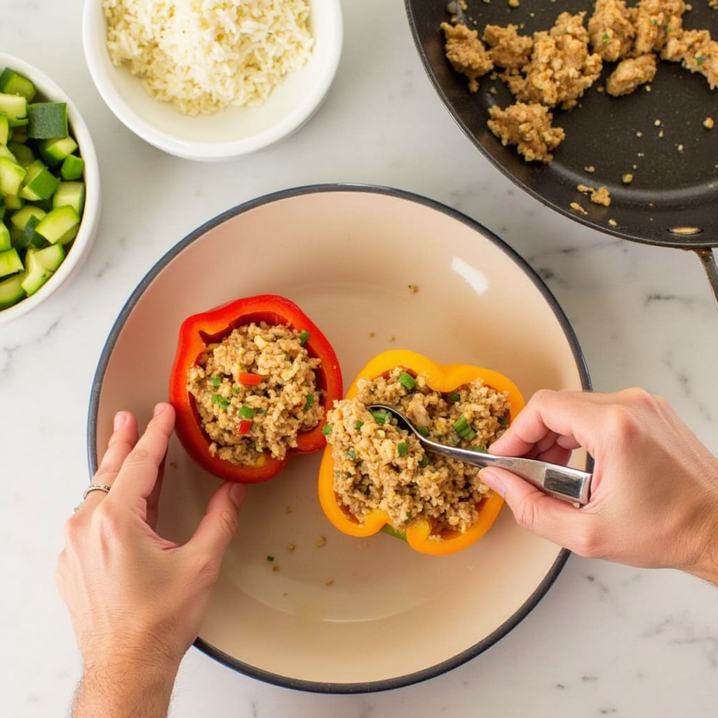 Stuffing bell peppers with filling