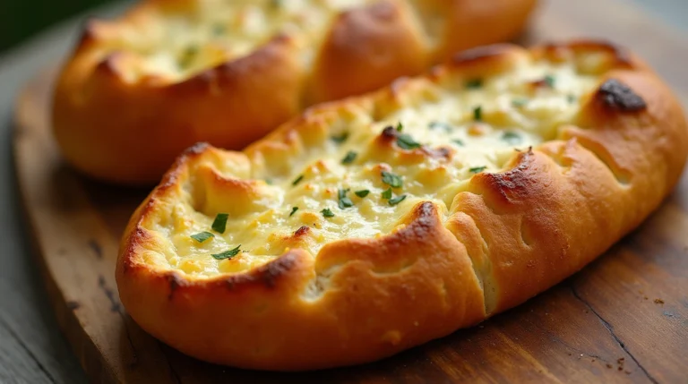 Close-up of freshly baked Cunetto's garlic cheese bread.