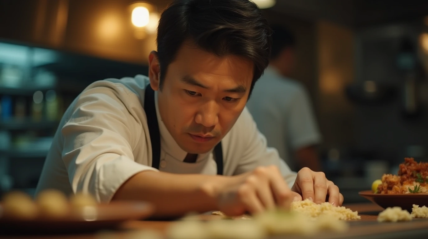 Close-up portrait of chef Charles Phan in his kitchen