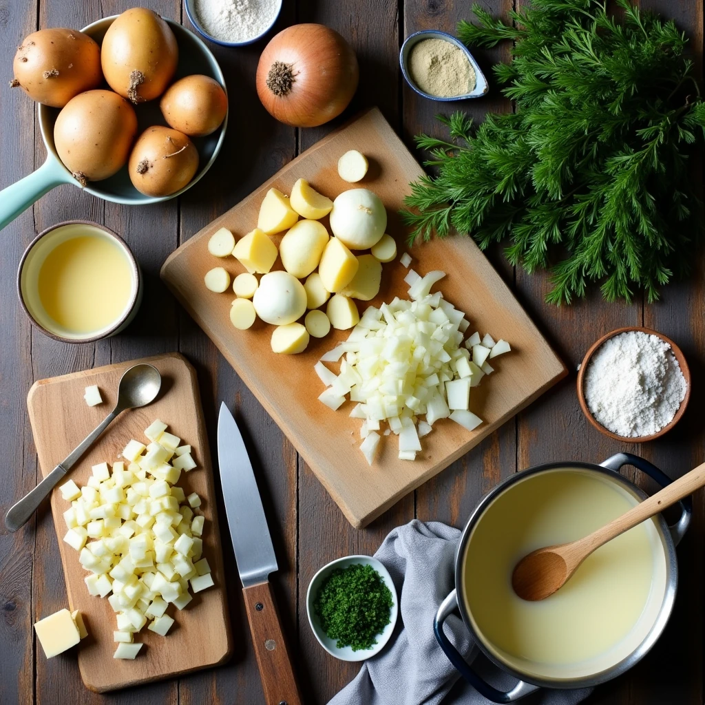 All ingredients and preparation steps for Czech sour cream and dill soup