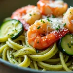 Bowl of Pesto Langostino Pasta with Zucchini