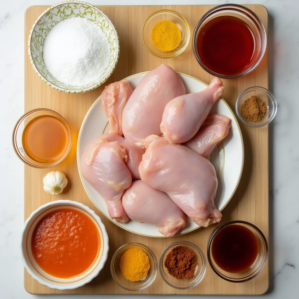 All the ingredients for Delmarva BBQ Chicken, laid out for preparation