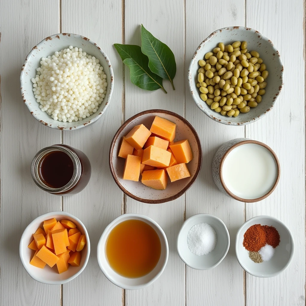 All vegan ingredients for Vietnamese sweet soup (chè)