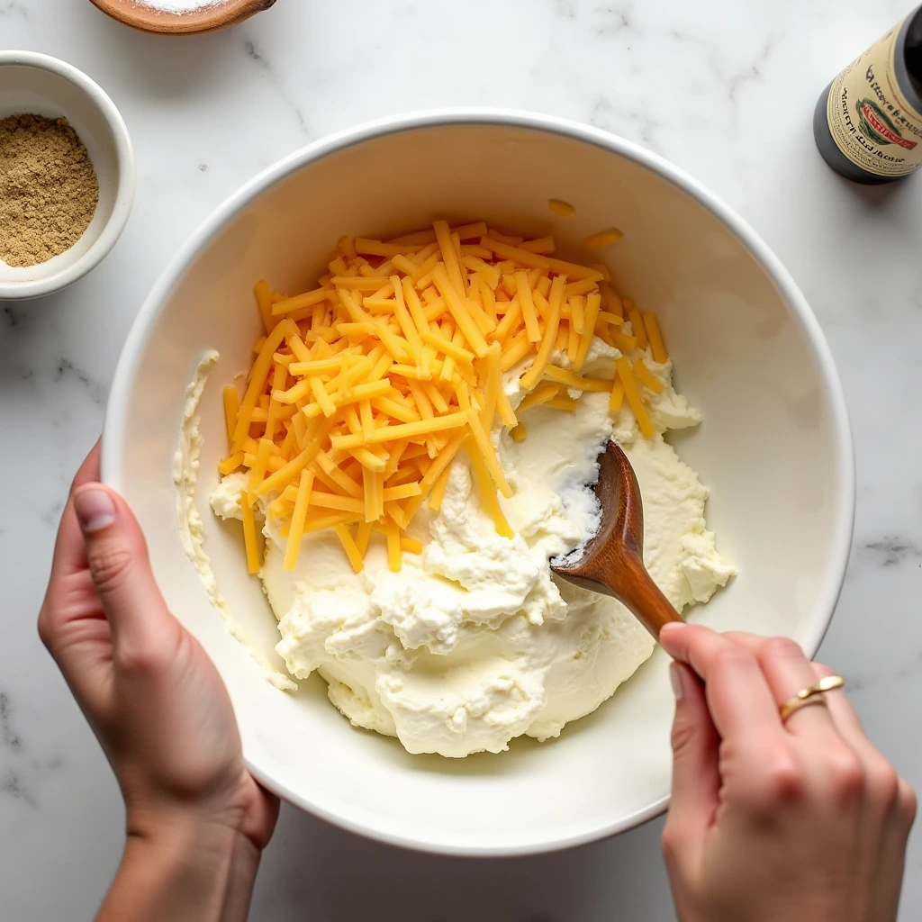 Mixing ingredients for Ballard cheese ball recipe