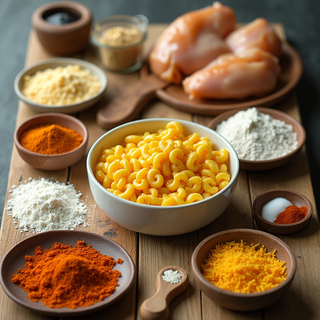 All ingredients for Nashville Chicken with Mac and Cheese Recipe